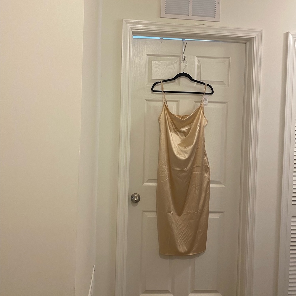 sleeveless spaghetti strap satin -cocktail beach evening party cowl neck dress